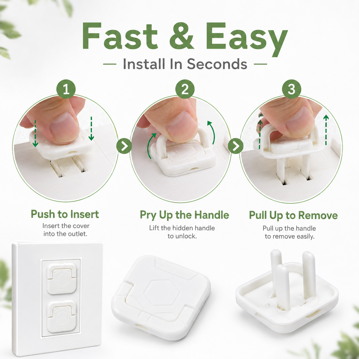 ✨ Baby Proof Socket Covers with Smart Handle Design – Fits 2 & 3 Prong Outlets for Easy Parent Removal