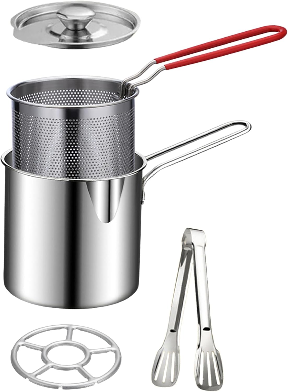 π Personal Mini Deep Fryer Set β Stainless Steel Pot with Lift-Out Draining Basket & Food Tongs