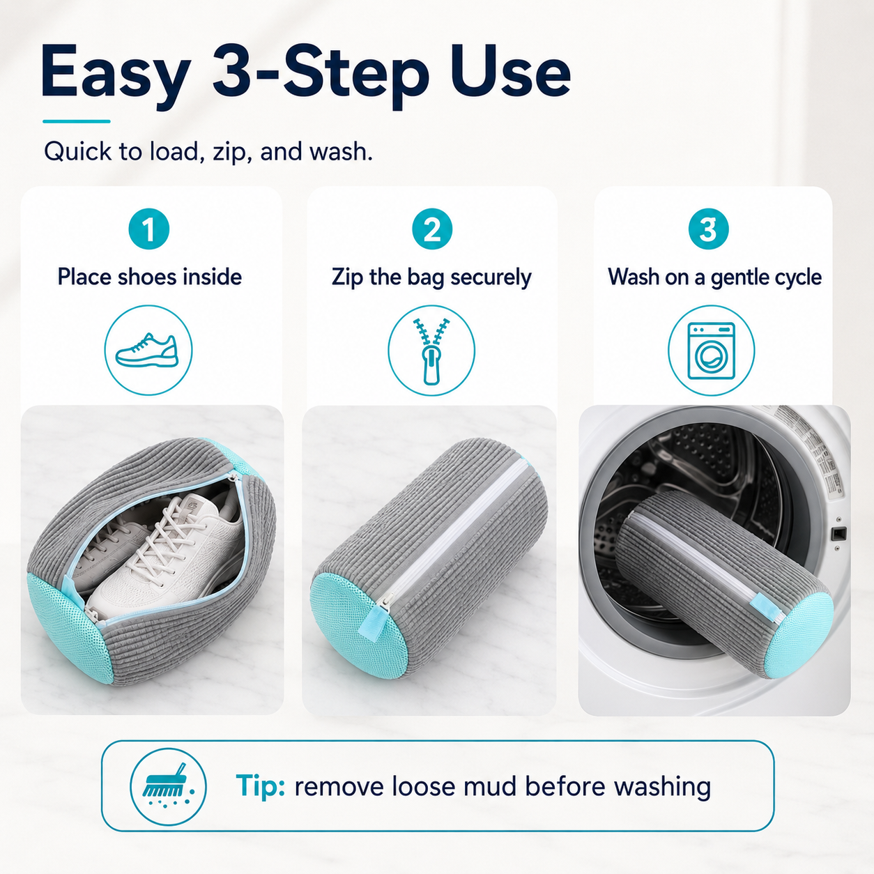 Machine-Wash Shoe Cleaning Bag | Soft Chenille Shoe Washer