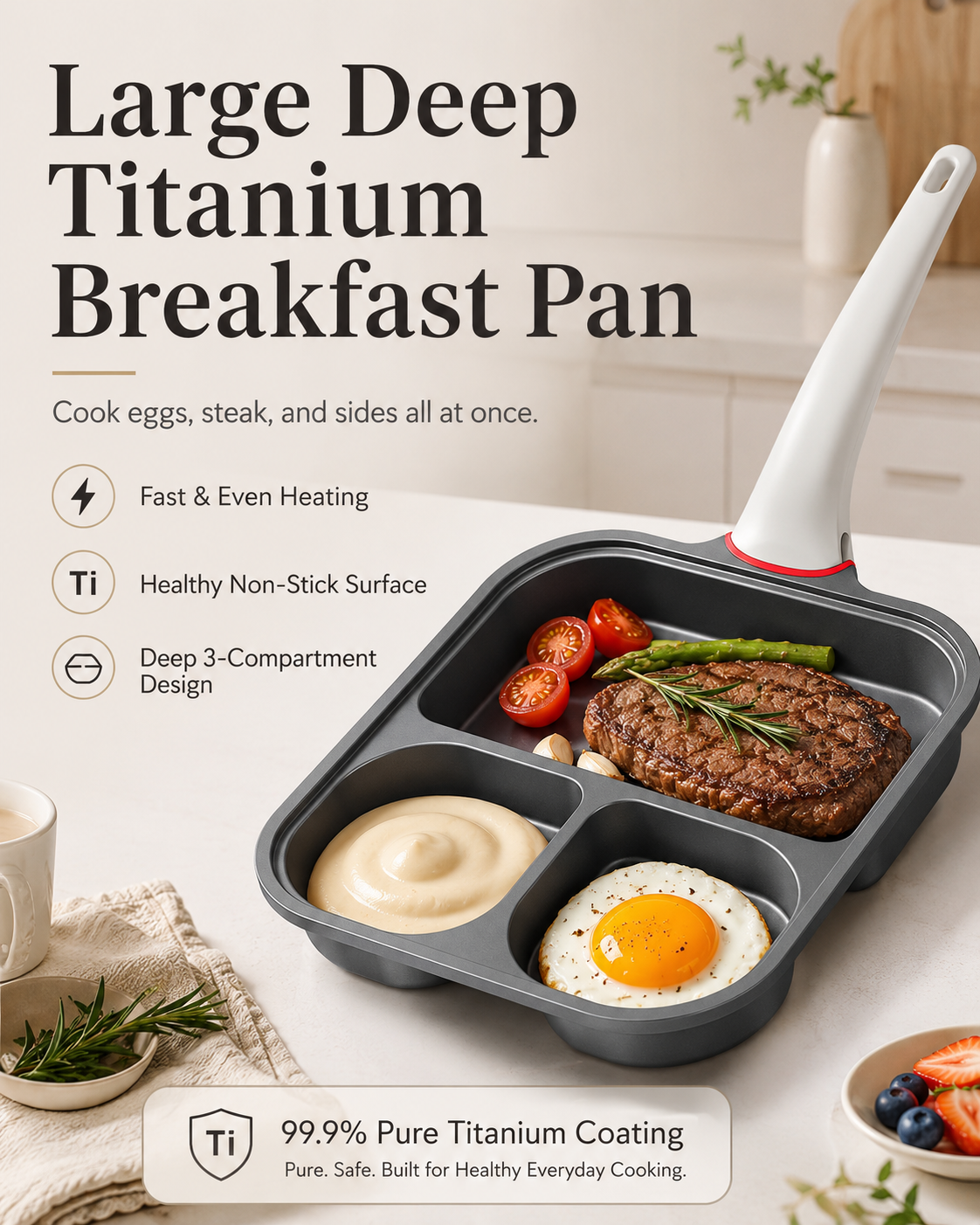 Pure titanium alloy, uncoated, 100% healthy and safe breakfast cooker – the top choice for your family's health.