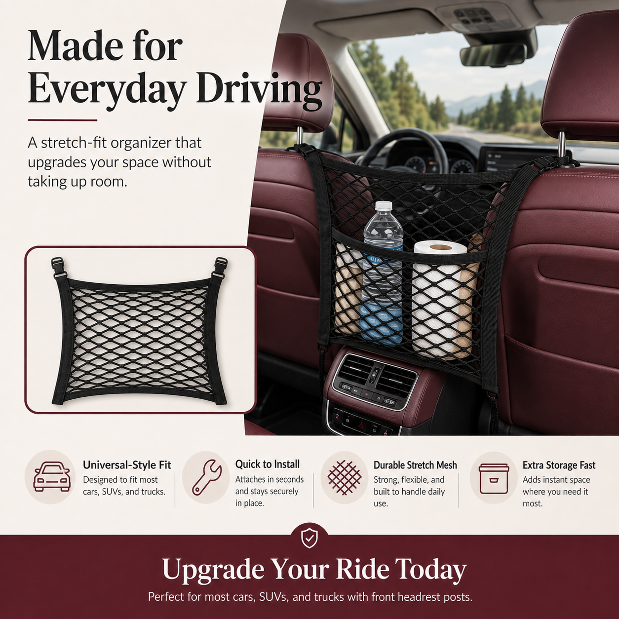 Car Seat Storage Net Organizer | Stretch Mesh Barrier