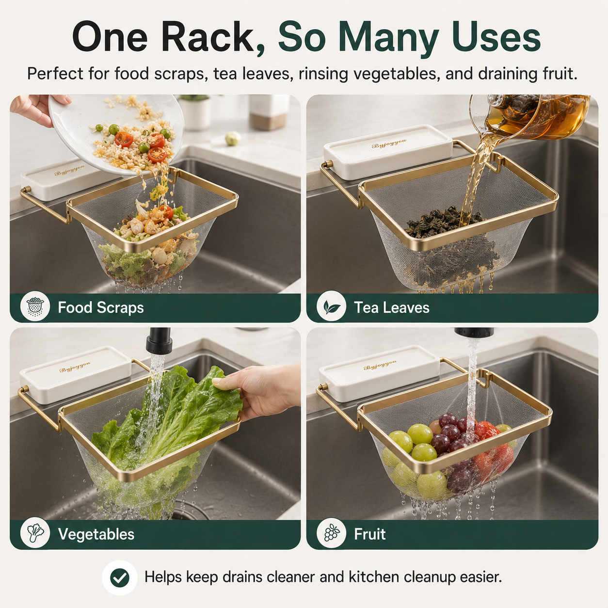 Foldable Sink Strainer Rack with 50 Mesh Bags