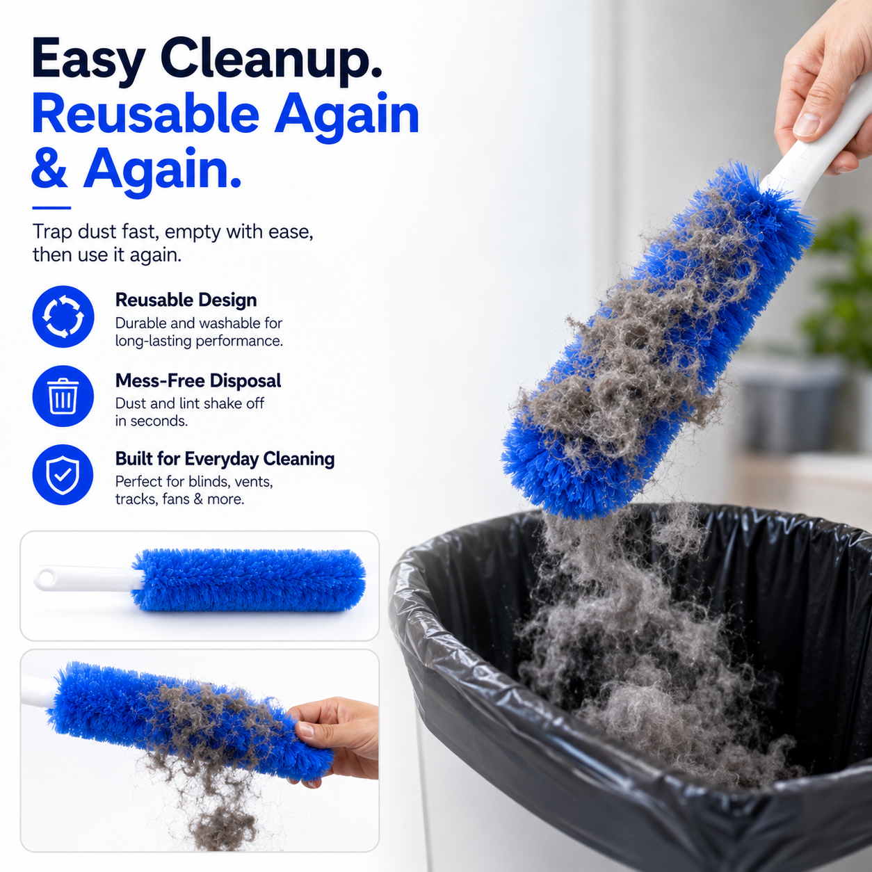 Reusable Dust Cleaning Brush for Blinds, Fans & Tight Spaces