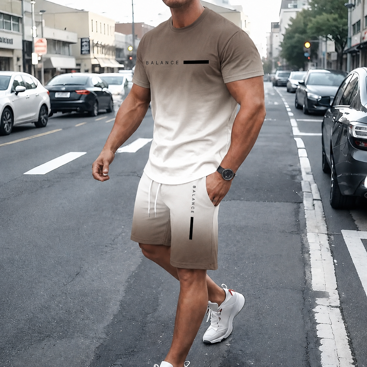 50%OFF⏳⚡ Men’s Gradient Short Sleeve Tracksuit 2-Piece Set