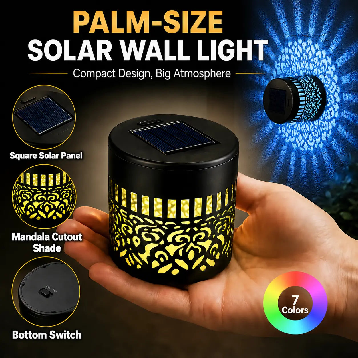 🔥50% OFF🔥-Seven-Color Changing Solar Mandala Projection Wall Light-Buy More Save More