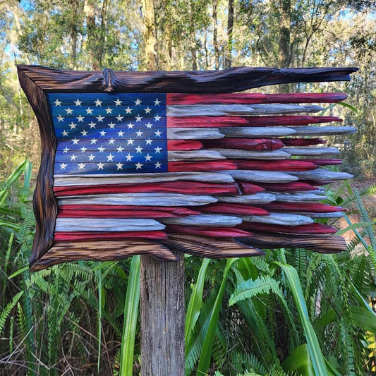 Handmade Honor US Metal Flag with Imitation Cypress Trim