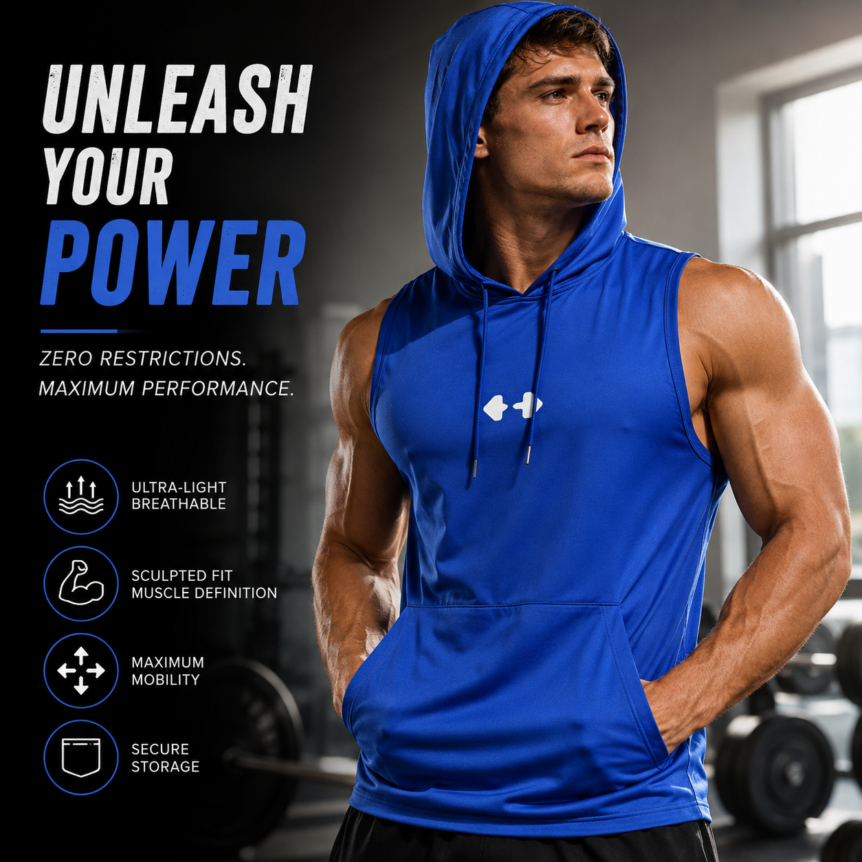 Men’s Sleeveless Hooded Sports Tank Top | Quick-Dry Gym & Casual Wear