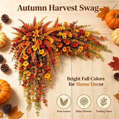 🍂🍁 ARTIFICIAL FALL HARVEST HANGING BASKET - AUTUMN PORCH & DOOR DECORATION