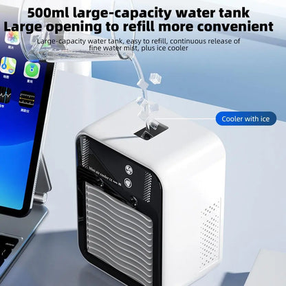 Portable Air Conditioner 3-in-1 Fan with 2 Mist Speeds – Personal Evaporative Cooler for Bedroom, Office & Camping, 1800mAh Battery & 500ml Tank Air Cooler Fan