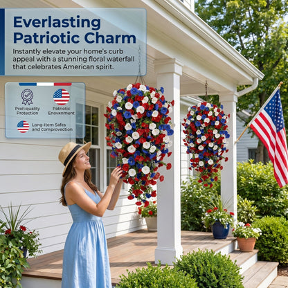 2026 Hot Sale🔥Red, White & Blue Artificial Morning Glory Hanging Vines – 3-Piece Set