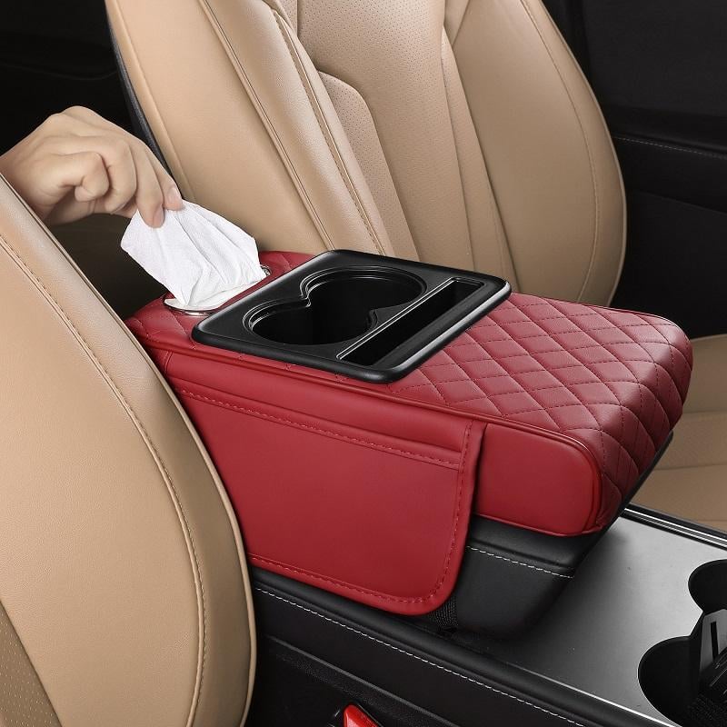 🔥Last Day 49% OFF🚗 Car Console Organizer – PU Leather Armrest, Side Storage, Cup Holder
