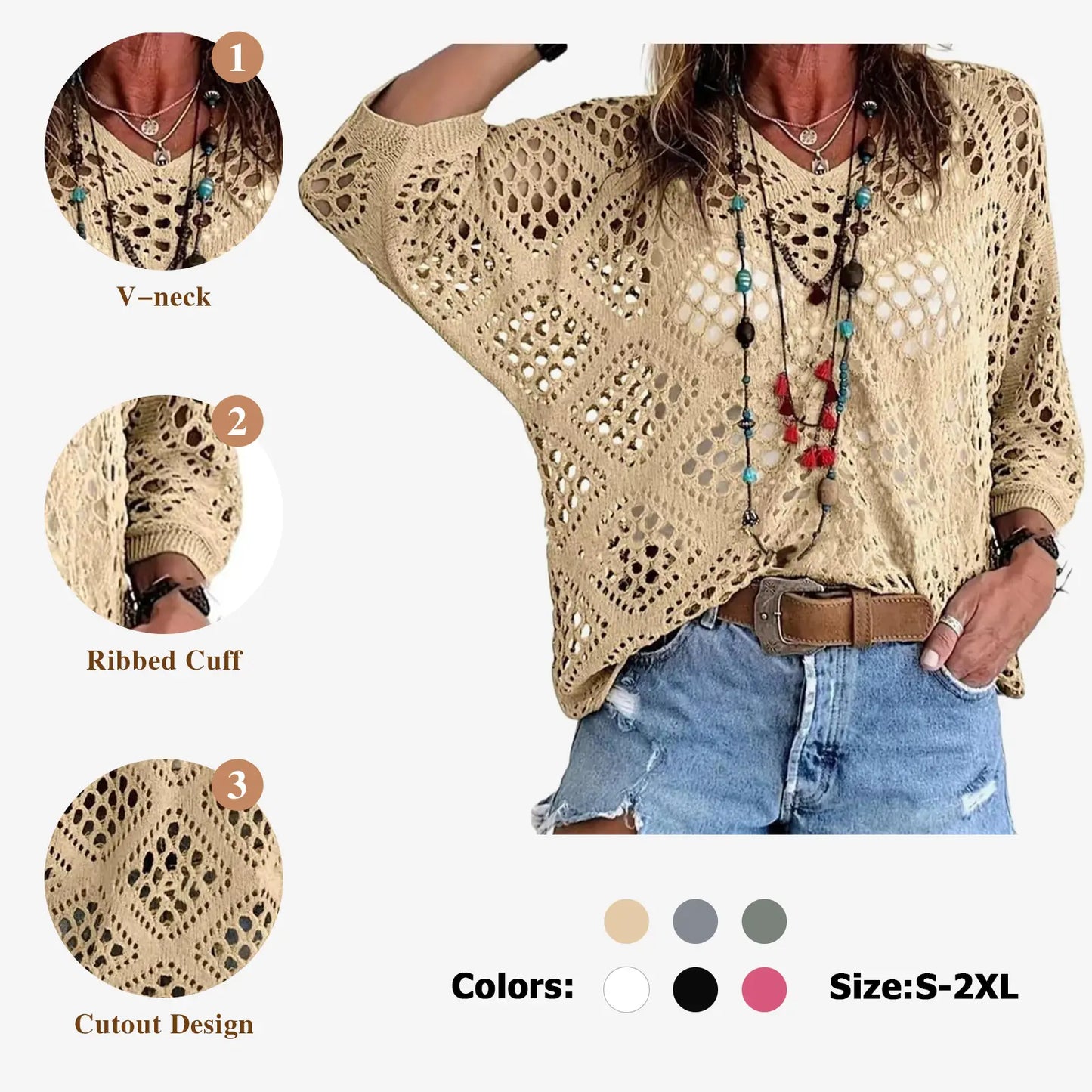 🔥Summer 50% OFF🎁Women's Bohemian-Inspired Crochet Top with V-Neck