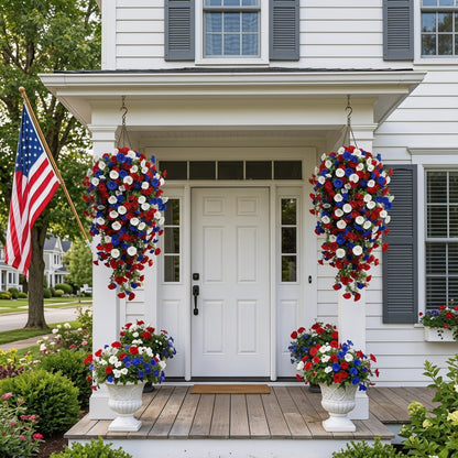 2026 Hot Sale🔥Red, White & Blue Artificial Morning Glory Hanging Vines – 3-Piece Set