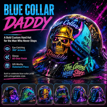 ⚡Father‘s Day 50% OFF 👷‍♂️ Blue Collar Daddy Hydro-Dipped Hard Hat | Industrial Rigid Impact-Resistant Safety Helmet with Full-Wrap Gloss Artwork