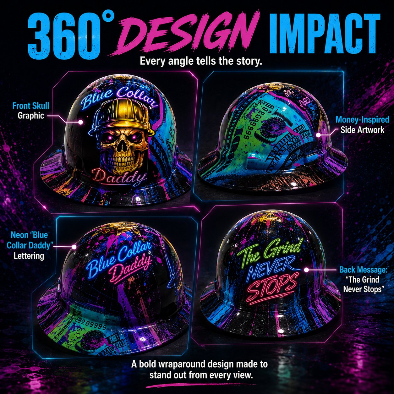 ⚡Father‘s Day 50% OFF 👷‍♂️ Blue Collar Daddy Hydro-Dipped Hard Hat | Industrial Rigid Impact-Resistant Safety Helmet with Full-Wrap Gloss Artwork