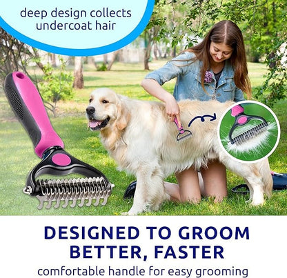 Father's Day Limited-Time Offer⏳Professional Double-Sided Pet Grooming Rake ✨ Undercoat Deshedding Tool for Dogs & Cats 🐶🐱