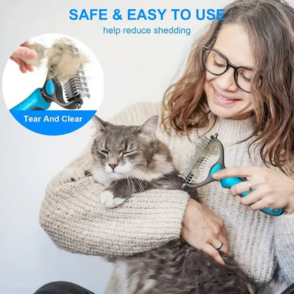 Father's Day Limited-Time Offer⏳Professional Double-Sided Pet Grooming Rake ✨ Undercoat Deshedding Tool for Dogs & Cats 🐶🐱
