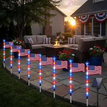 🔥8-Piece Flag Light Set – 4th of July Decorations with 8 Lighting Modes – Ideal for Independence Day Pathways, Gardens, and Yard Decor