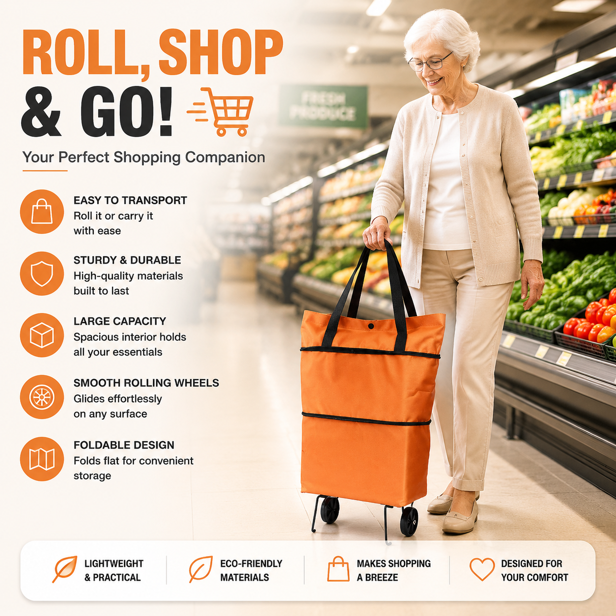 🔥LAST DAY-50% OFF🔥 2 in 1 Foldable Shopping Cart🎁