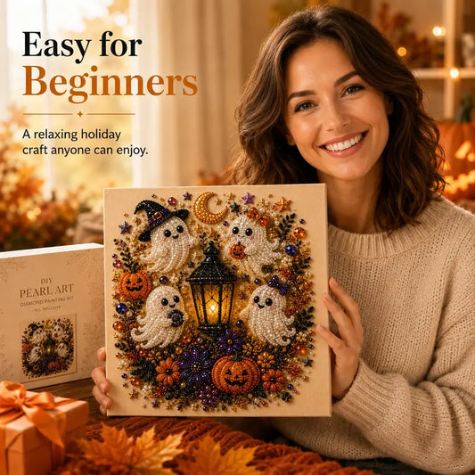Spooky-Cute Ghost Pearl Art DIY Kit – 8" × 8" Halloween Diamond Painting