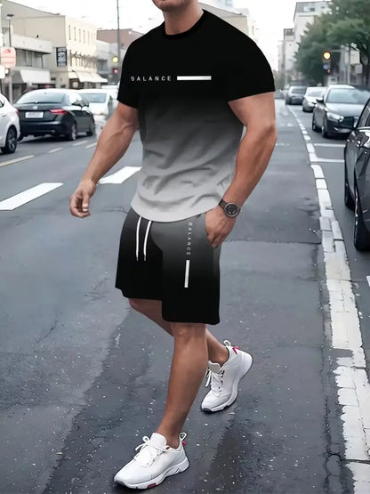 50%OFF⏳⚡ Men’s Gradient Short Sleeve Tracksuit 2-Piece Set