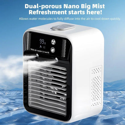 Portable Air Conditioner 3-in-1 Fan with 2 Mist Speeds – Personal Evaporative Cooler for Bedroom, Office & Camping, 1800mAh Battery & 500ml Tank Air Cooler Fan