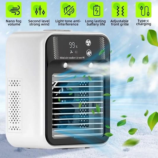 Portable Air Conditioner 3-in-1 Fan with 2 Mist Speeds – Personal Evaporative Cooler for Bedroom, Office & Camping, 1800mAh Battery & 500ml Tank Air Cooler Fan