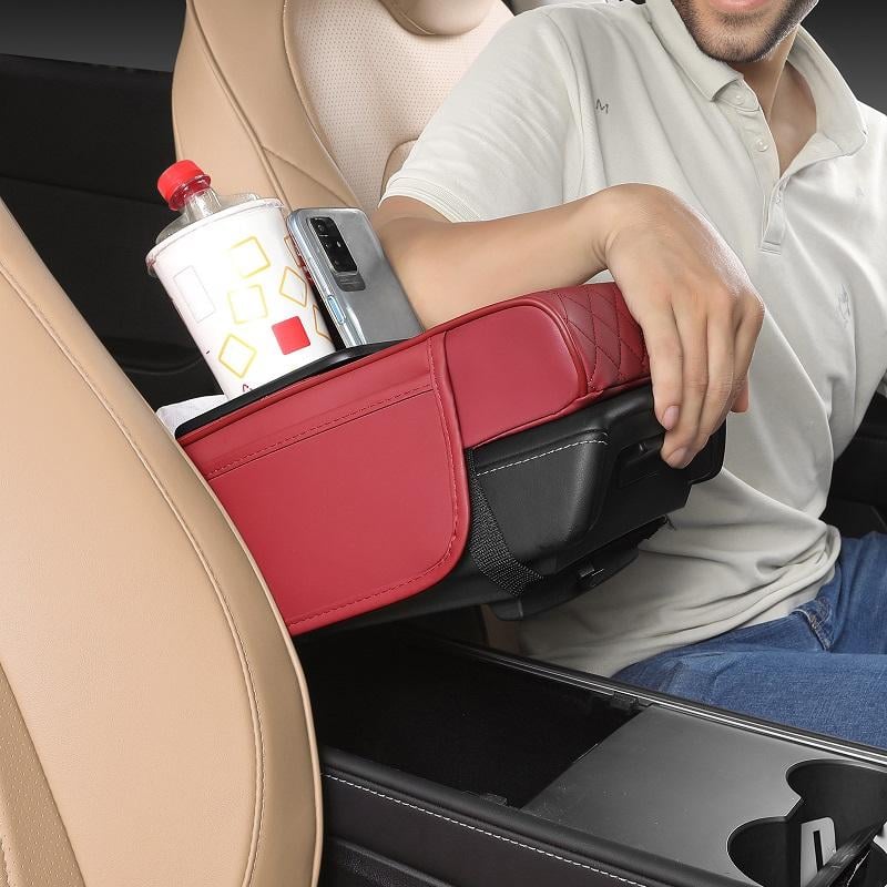 🔥Last Day 49% OFF🚗 Car Console Organizer – PU Leather Armrest, Side Storage, Cup Holder