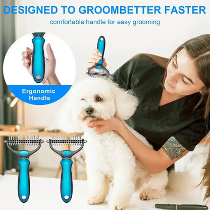 Father's Day Limited-Time Offer⏳Professional Double-Sided Pet Grooming Rake ✨ Undercoat Deshedding Tool for Dogs & Cats 🐶🐱
