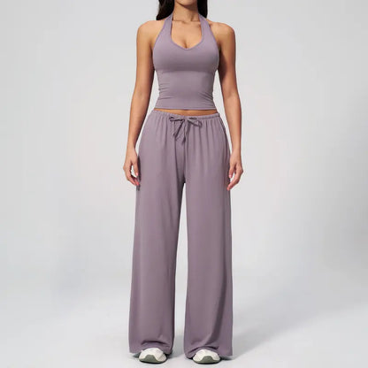 🎁💯Women's Summer V Neck Top & Wide Leg Pants Set