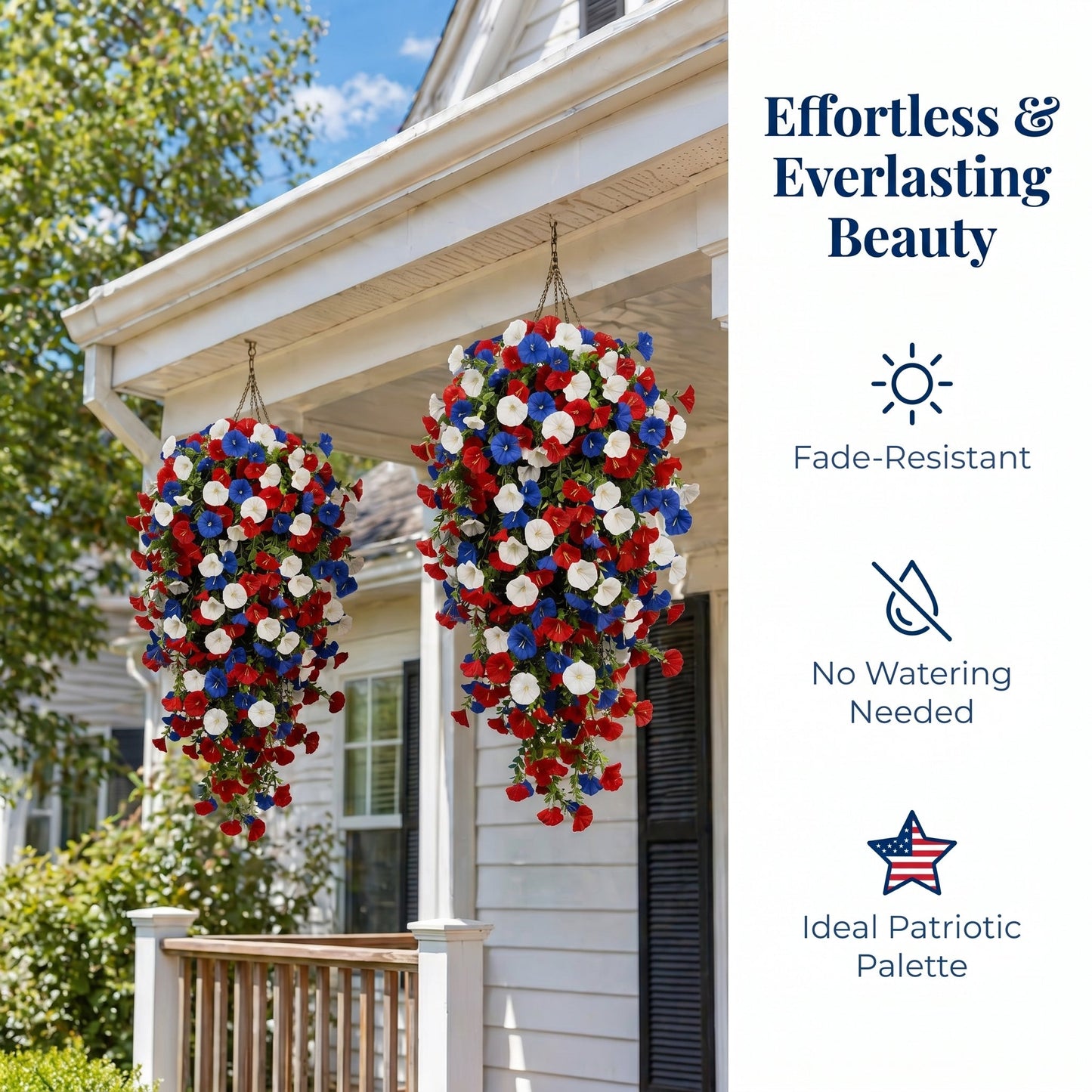 2026 Hot Sale🔥Red, White & Blue Artificial Morning Glory Hanging Vines – 3-Piece Set