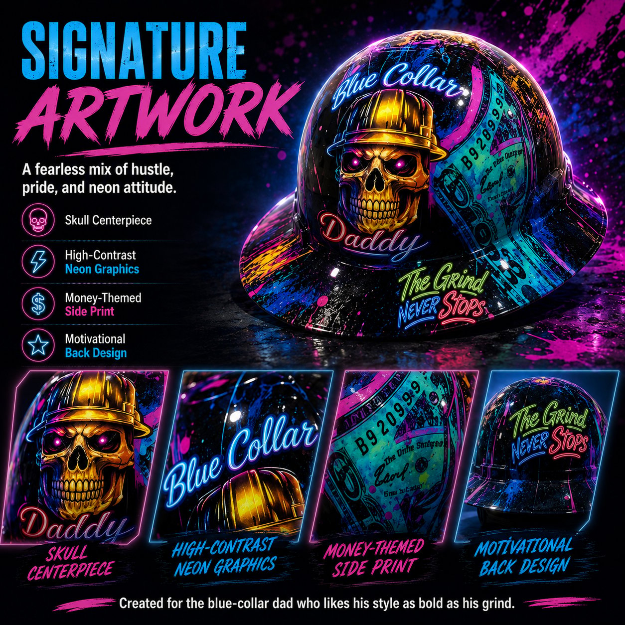 ⚡Father‘s Day 50% OFF 👷‍♂️ Blue Collar Daddy Hydro-Dipped Hard Hat | Industrial Rigid Impact-Resistant Safety Helmet with Full-Wrap Gloss Artwork