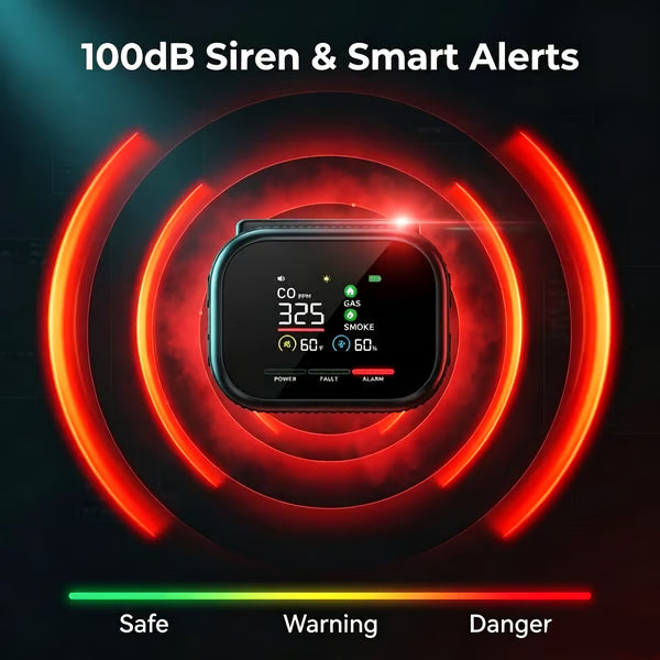 🏠Smart 6-in-1 Gas Detector – CO Smoke & Gas Leak Alarm With LCD Display