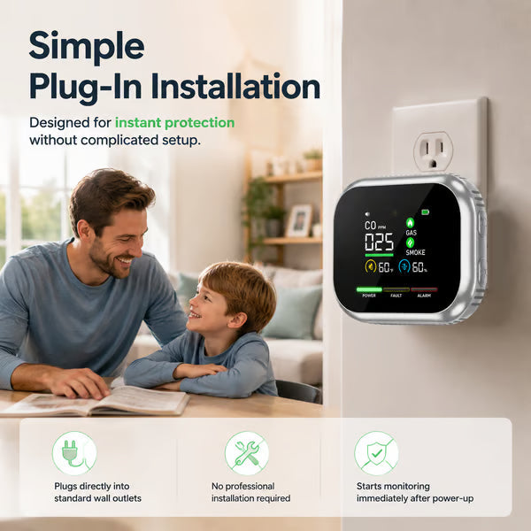 🏠Smart 6-in-1 Gas Detector – CO Smoke & Gas Leak Alarm With LCD Display