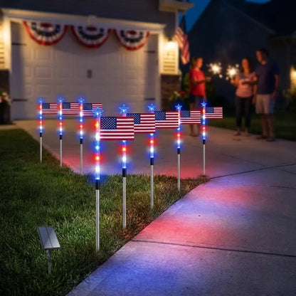 🔥8-Piece Flag Light Set – 4th of July Decorations with 8 Lighting Modes – Ideal for Independence Day Pathways, Gardens, and Yard Decor
