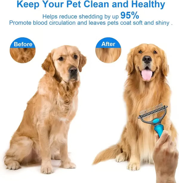 Father's Day Limited-Time Offer⏳Professional Double-Sided Pet Grooming Rake ✨ Undercoat Deshedding Tool for Dogs & Cats 🐶🐱