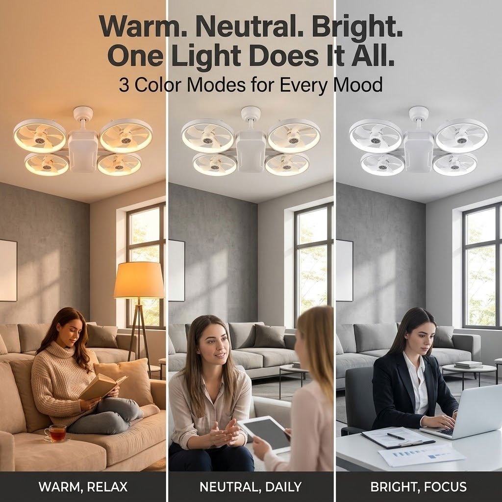 44%OFF💡LED Ceiling Fan Light with Remote – Drone Design, 20W, 3 Lighting Modes, E27