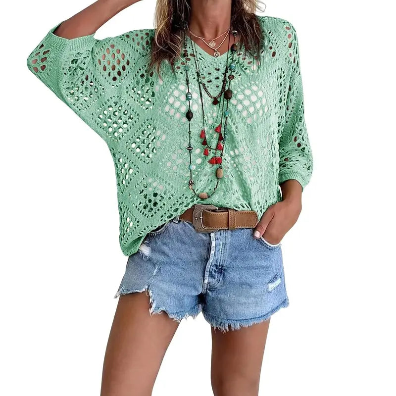 🔥Summer 50% OFF🎁Women's Bohemian-Inspired Crochet Top with V-Neck