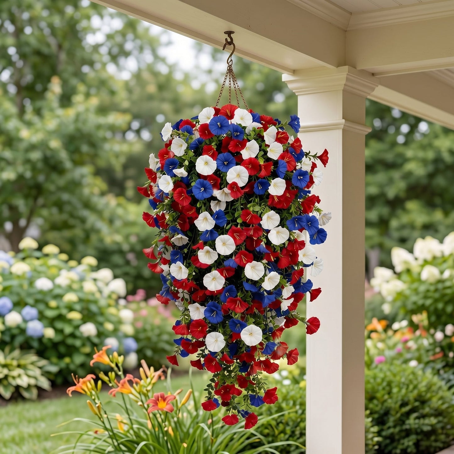 2026 Hot Sale🔥Red, White & Blue Artificial Morning Glory Hanging Vines – 3-Piece Set