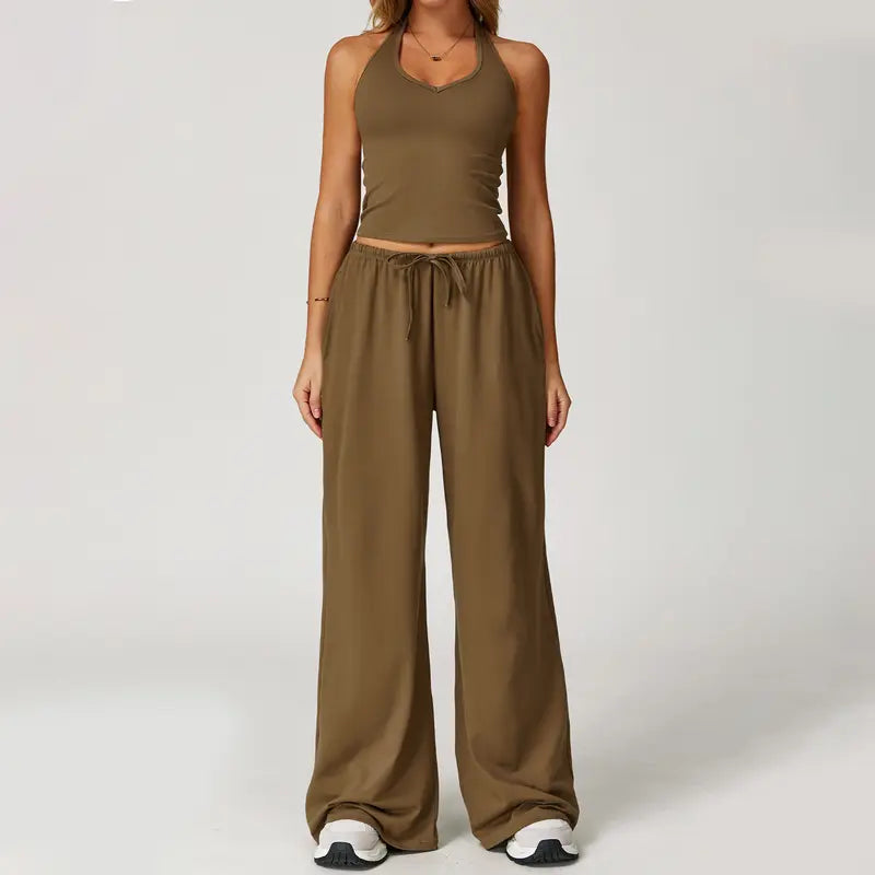 🎁💯Women's Summer V Neck Top & Wide Leg Pants Set