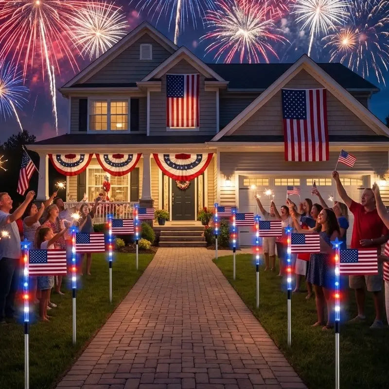 🔥8-Piece Flag Light Set – 4th of July Decorations with 8 Lighting Modes – Ideal for Independence Day Pathways, Gardens, and Yard Decor