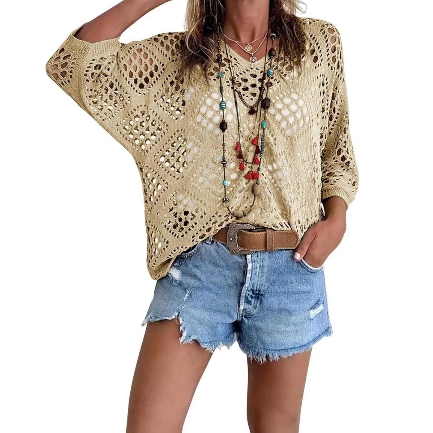 🔥Summer 50% OFF🎁Women's Bohemian-Inspired Crochet Top with V-Neck
