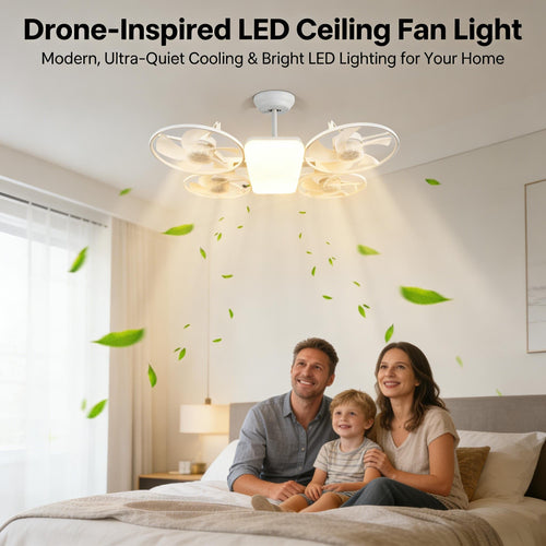 44%OFF💡LED Ceiling Fan Light with Remote – Drone Design, 20W, 3 Lighting Modes, E27