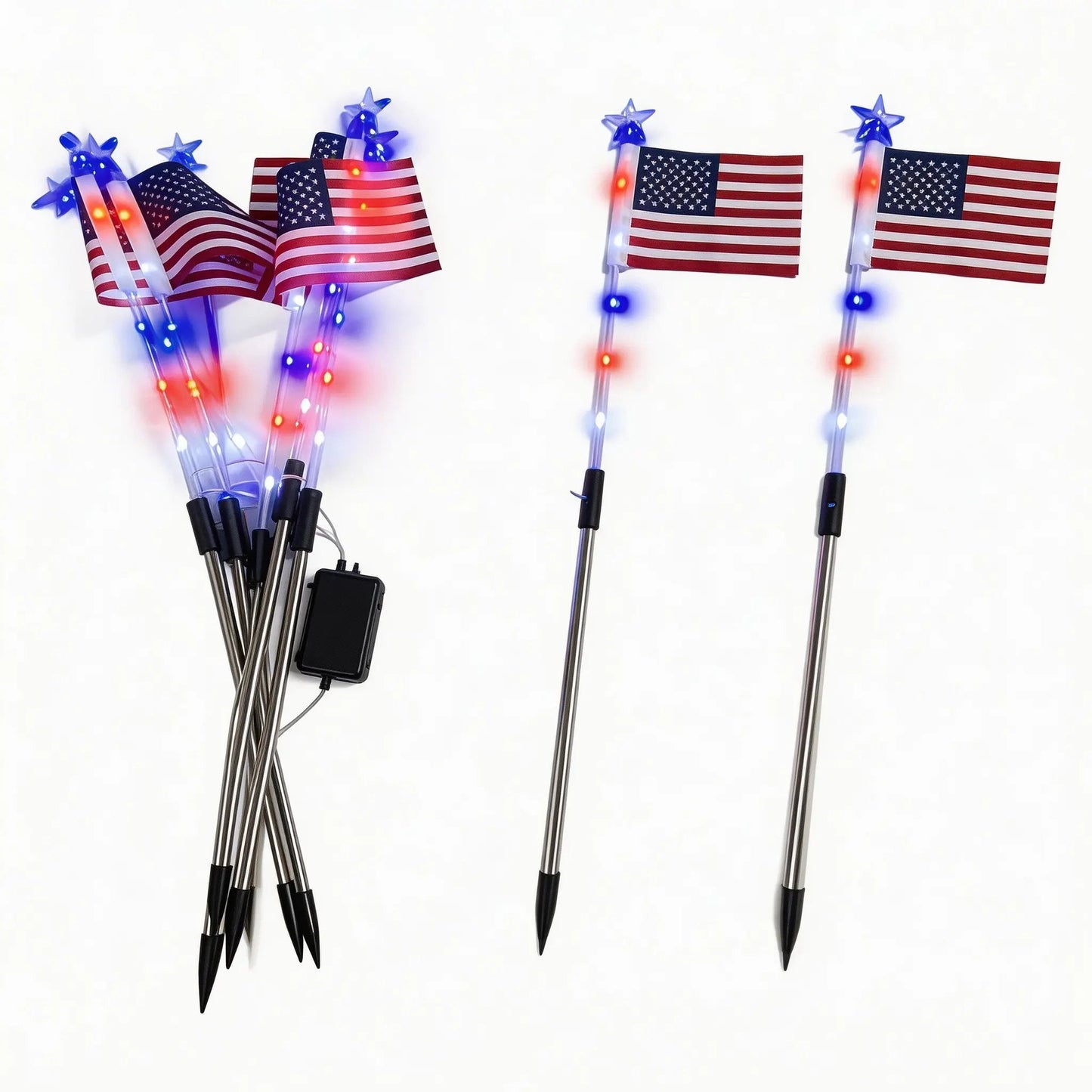 8-Piece American Flag Solar Pathway Lights - LED Patriotic Stakes with 8 Lighting Modes -Waterproof Garden Decor for 4th of July & Memorial Day