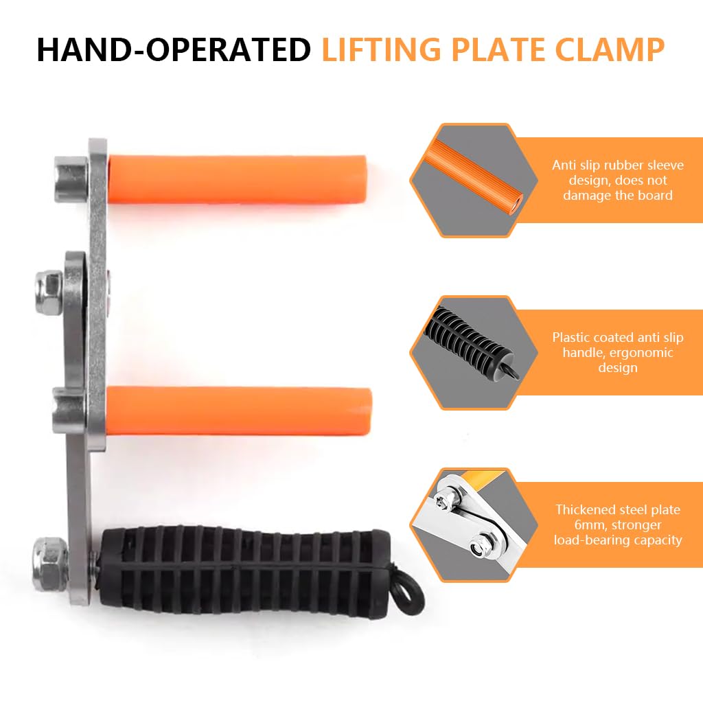 Hand-Operated Lifting Plate Clamp, Heavy-Duty Slab Carrying Tool for Marble, Stone, Glass, Doors & Panels, Durable Grip Clamp for Easy Transport & Handling