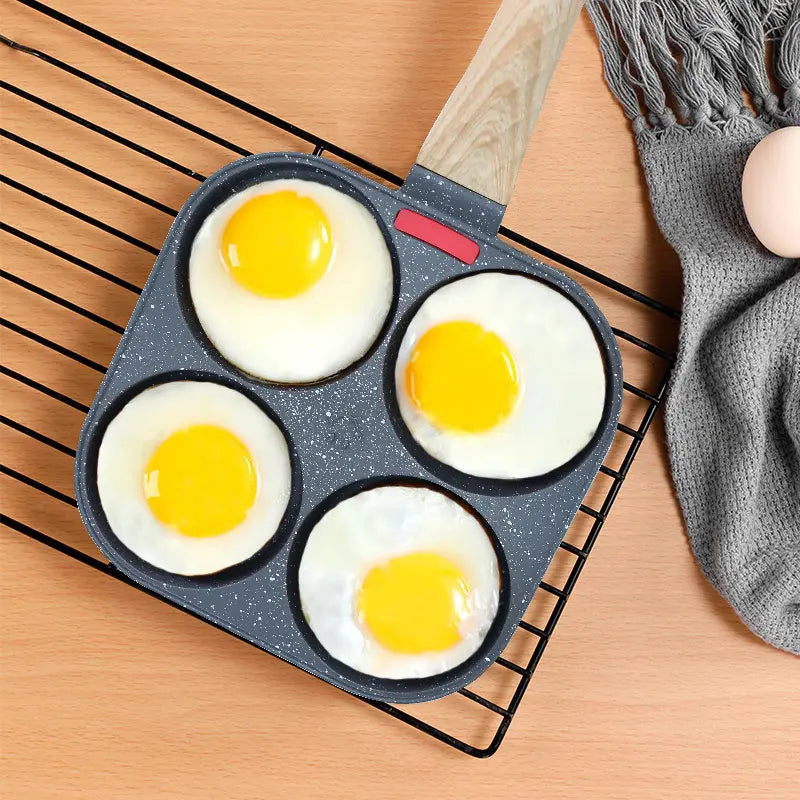 Non-Stick 4-in-1 Breakfast Pan for Frying Eggs, Hamburgers & Scrambled Eggs - Multi-Functional, Fast Heating, Durable, Easy Clean, Space-Saving, Eco-Friendly, with Silicone Strips & Tempered Glass Lid