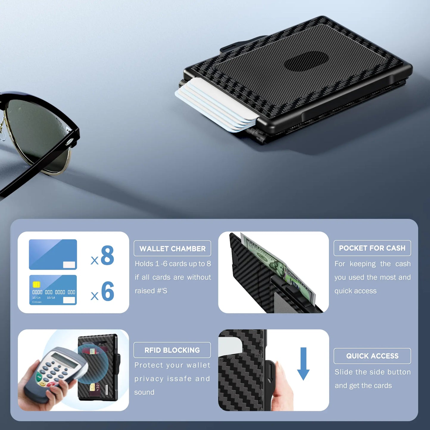 2026 Hot Sale🔥Wallet for Men - Pop Up Case, Cash Slot, and Credit Card Slot - Aluminum Wallet with RFID Blocking