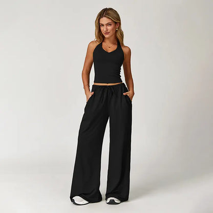 🎁💯Women's Summer V Neck Top & Wide Leg Pants Set