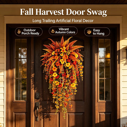 🍂🍁 ARTIFICIAL FALL HARVEST HANGING BASKET - AUTUMN PORCH & DOOR DECORATION