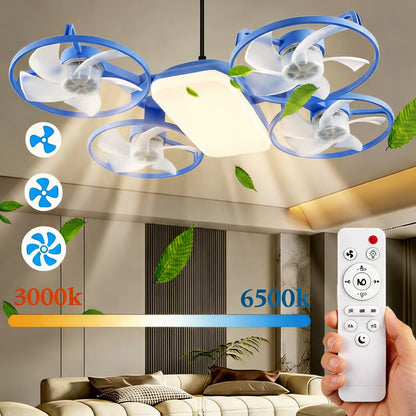 44%OFF💡LED Ceiling Fan Light with Remote – Drone Design, 20W, 3 Lighting Modes, E27